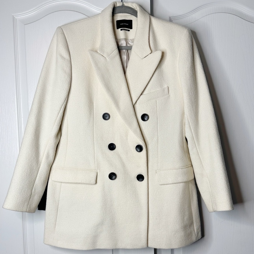 Isabel Marant Cotton Wool Blend Blazer Jacket in Ivory Size 42 (XL US) - Picture 4 of 16